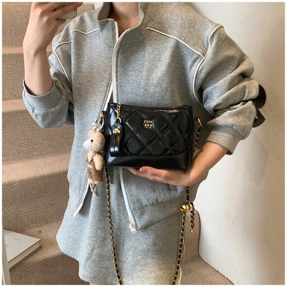 Quilted Chain Strap Mini Crossbody Bag w/Charm /Multiple colors available - Picture 9 of 14